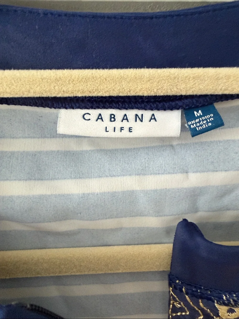 Cabana Life Navy and White Striped Swim Coverup with Embroidered Placket